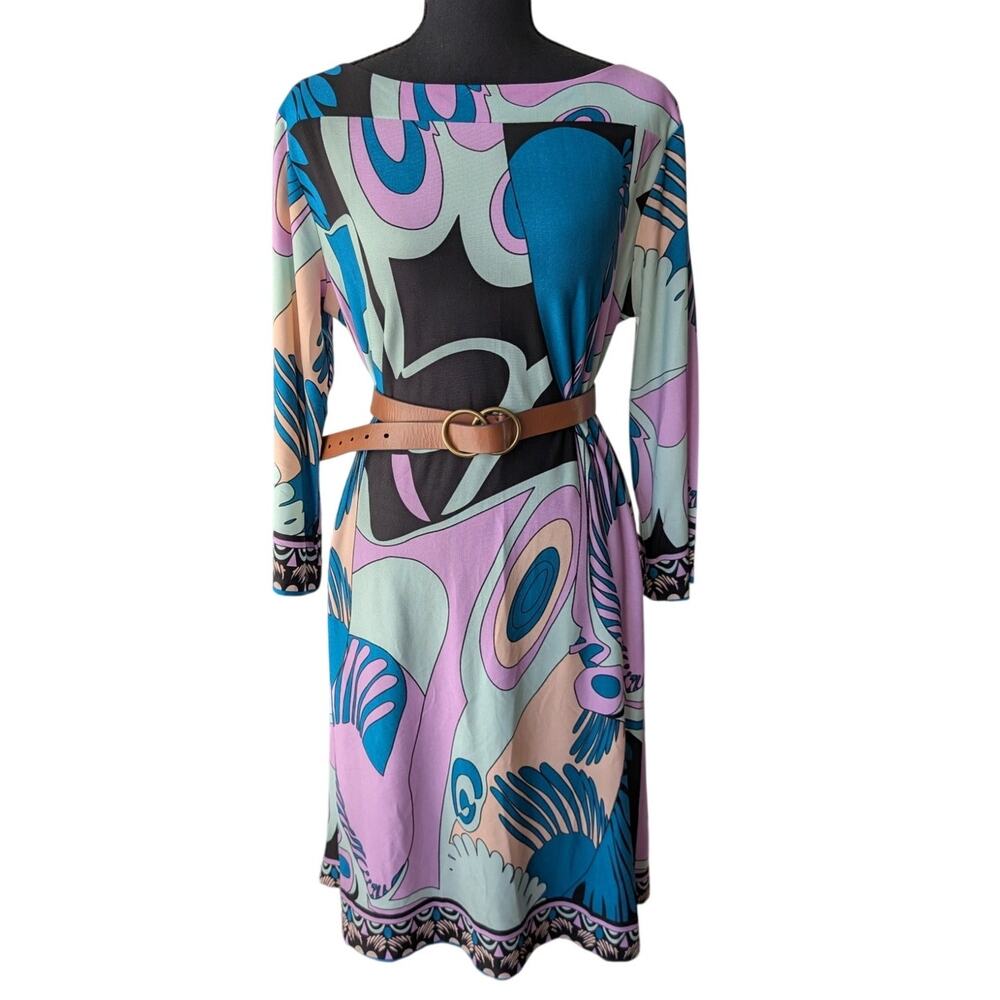 MT Collection Retro 60s Geometric Shift Dress Size Large Art Abstract Mod Boho